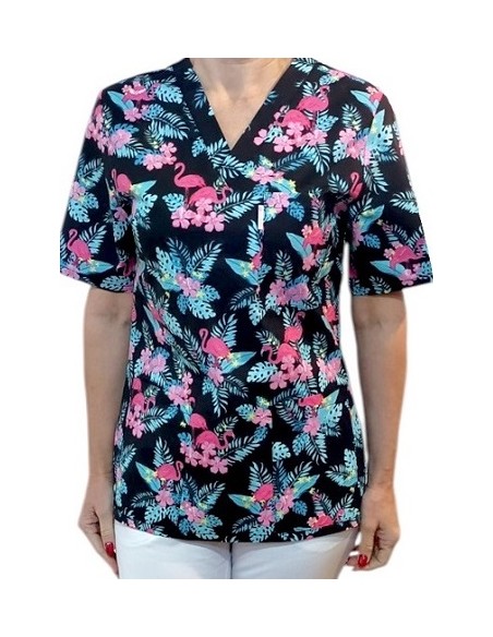 Halat medical din bumbac, de dama, PINK FLAMINGO Halat medical din bumbac, de dama, PINK FLAMINGO