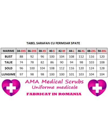 Sarafan medical albastru royal cu insertie florala, fermoar la spate, din tercot elastic