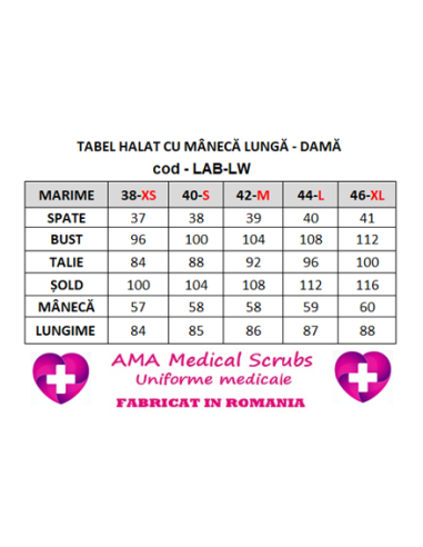 Halat medical laborator alb, maneca lunga, dama 38 XS - 46 XL