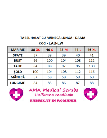 Halat medical laborator alb, maneca lunga, dama 38 XS - 46 XL Halat medical laborator alb, maneca lunga, dama 38 XS - 46 XL