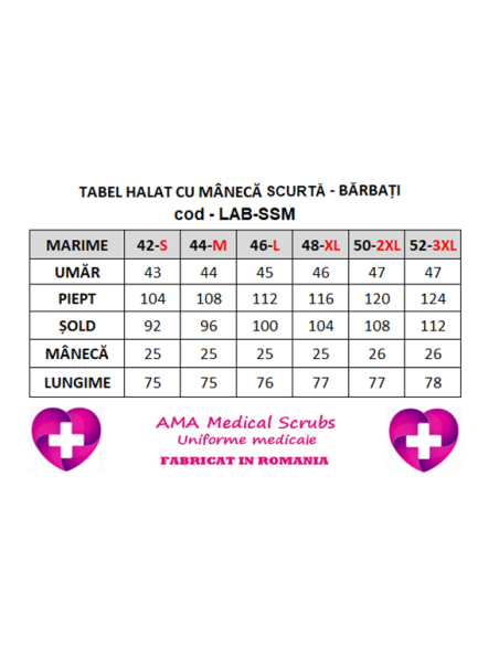 Halat medical laborator, alb maneca scurta, barbati 42 S - 52 3XL Halat medical laborator, alb maneca scurta, barbati 42 S - 52 3XL