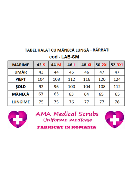 Halat medical laborator, alb maneca lunga, barbati 42 S - 52 3XL Halat medical laborator, alb maneca lunga, barbati 42 S - 52 3XL