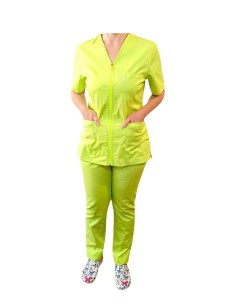 Costum medical dama Zipp-Confort Lime Uni cu fermoar, AMA Medical Scrubs
