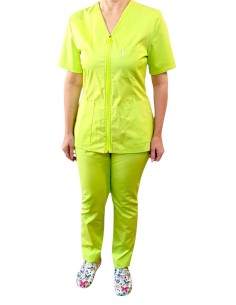 Costum medical dama Zipp-Confort Lime Uni cu fermoar, AMA Medical Scrubs 2