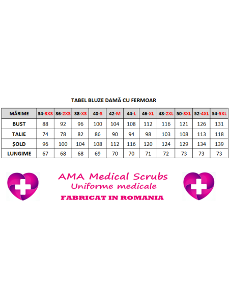 Tabel halat uniforma medicala moderna Zipp-Confort Lime Uni-H Tabel halat uniforma medicala moderna Zipp-Confort Lime Uni-H