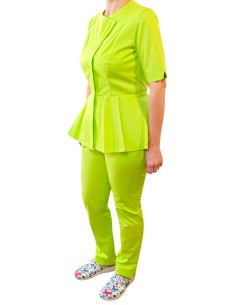 Costum medical lime petrecut basc, din tercot elastic 2