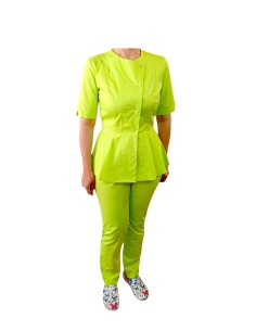 Costum medical lime petrecut basc, din tercot elastic