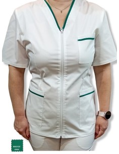 Halat medical alb cu fermoar, tercot elastic, insertie verde spital 2