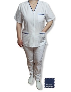 Halat medical alb cu fermoar, insertie bleumarin 2