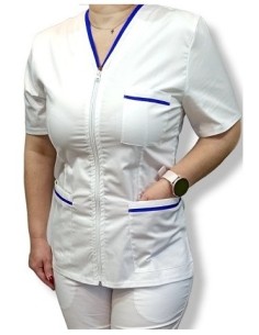 Halat medical alb tercot elastic, insertie albastru royal 2