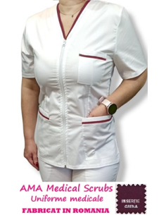 Halat medical alb cu fermoar, tercot, insertie grena