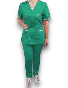 Halat medical cu fermoar, tercot elastic verde spital, insertie alba 2