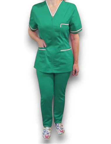 Halat medical cu fermoar, tercot elastic verde spital, insertie alba