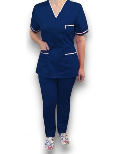 Halat medical cu fermoar, tercot elastic bleumarin, insertie alba 2