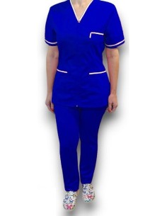 Halat medical cu fermoar, tercot elastic albastru royal, insertie alba 2