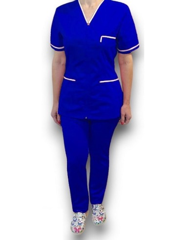 Halat medical cu fermoar, tercot elastic albastru royal, insertie alba