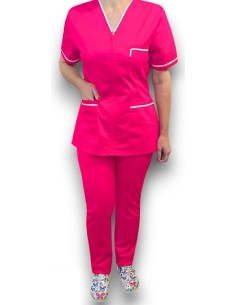 Halat medical cu fermoar, tercot elastic ciclam, insertie alba 2
