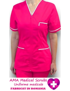 Halat medical cu fermoar, tercot elastic ciclam, insertie alba