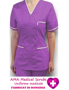 Halat medical cu fermoar, tercot mov, insertie alba