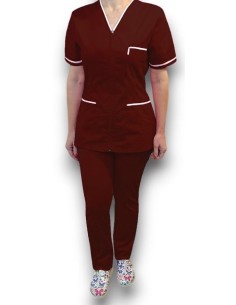 Halat medical cu fermoar, tercot grena, insertie alba 2