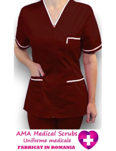 Halat medical cu fermoar, tercot grena, insertie alba