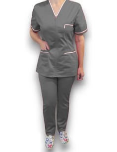 Halat medical cu fermoar, tercot elastic gri, insertie alba 2