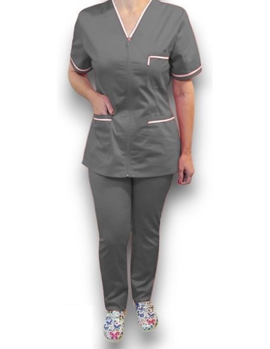 Halat medical cu fermoar, tercot elastic gri, insertie alba