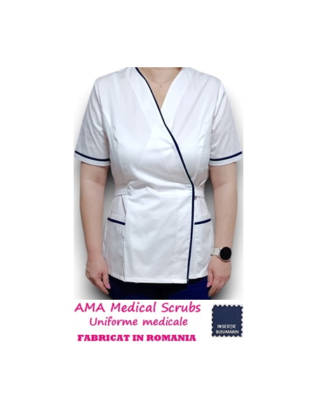Halat kimono alb cu insertie bleumarin Halat kimono alb cu insertie bleumarin