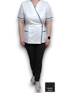 Halat medical Kimono alb insertie neagra, din tercot elastic 2