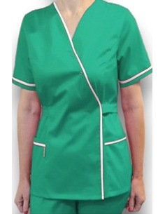 Halat medical Kimono, verde spital cu insertie alba, din tercot elastic