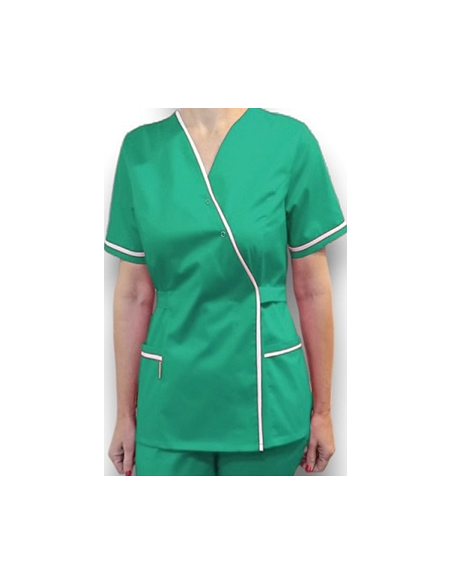 Halat medical Kimono, verde spital cu insertie alba, din tercot elastic Halat medical Kimono, verde spital cu insertie alba, din tercot elastic