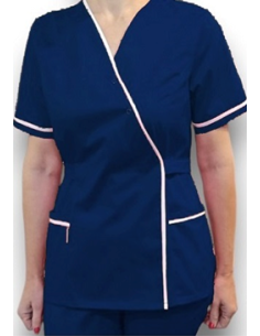 Halat medical Kimono,bleumarin cu insertie alba, din tercot elastic