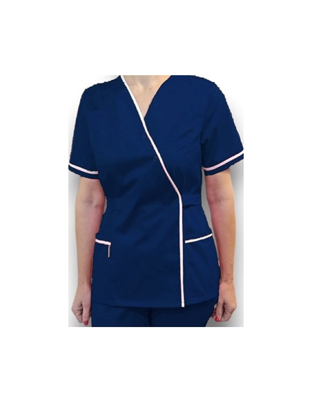 Halat medical Kimono,bleumarin cu insertie alba, din tercot elastic Halat medical Kimono,bleumarin cu insertie alba, din tercot elastic
