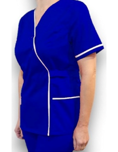 Halat medical Kimono,albastru royal cu insertie alba, din tercot elastic