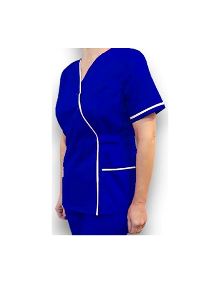 Halat medical Kimono,albastru royal cu insertie alba, din tercot elastic Halat medical Kimono,albastru royal cu insertie alba, din tercot elastic