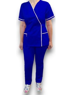 Halat medical Kimono,albastru royal cu insertie alba, din tercot elastic 2