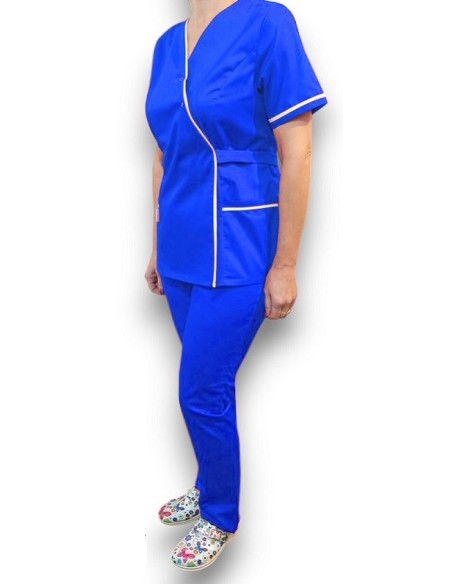 Halat medical Kimono, albastru cu insertie alba, din tercot elastic Halat medical Kimono, albastru cu insertie alba, din tercot elastic