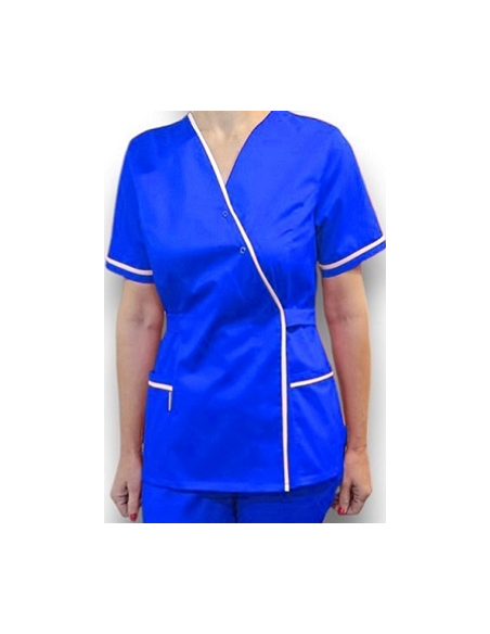 Halat medical Kimono, albastru cu insertie alba, din tercot elastic Halat medical Kimono, albastru cu insertie alba, din tercot elastic