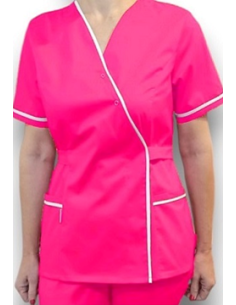 Halat medical Kimono, ciclam cu insertie alba, din tercot elastic