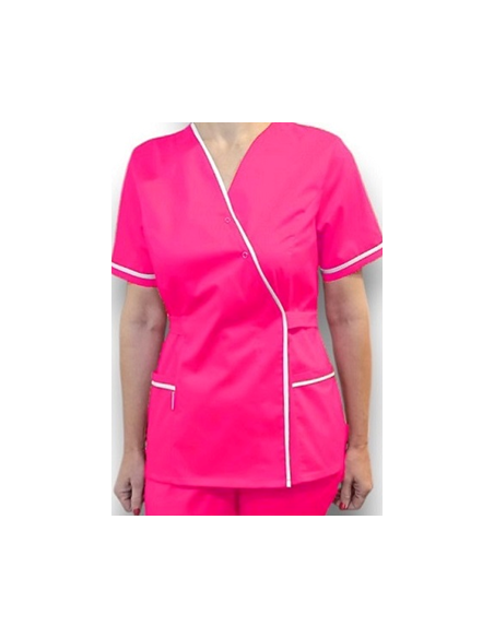 Halat medical Kimono, ciclam cu insertie alba, din tercot elastic Halat medical Kimono, ciclam cu insertie alba, din tercot elastic