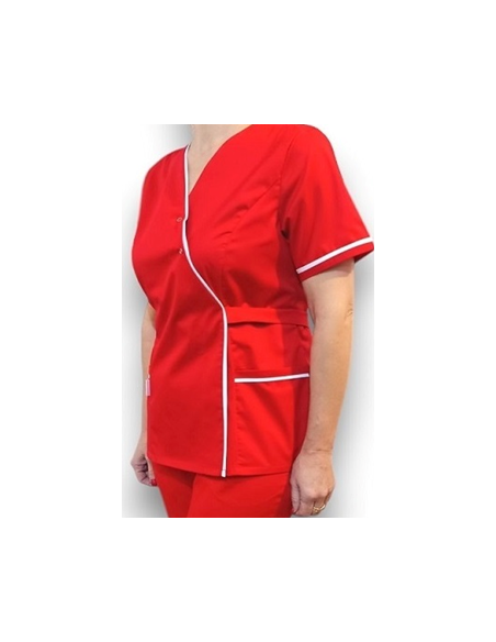 Halat medical Kimono, rosu cu insertie alba, din tercot elastic Halat medical Kimono, rosu cu insertie alba, din tercot elastic