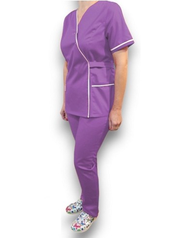 Halat medical Kimono, mov cu insertie alba, din tercot
