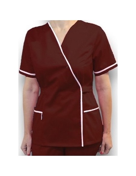 Halat medical Kimono, grena cu insertie alba, din tercot Halat medical Kimono, grena cu insertie alba, din tercot