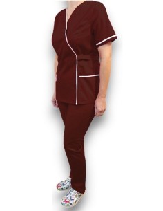 Halat medical Kimono, grena cu insertie alba, din tercot 2