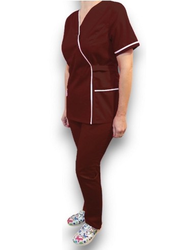 Halat medical Kimono, grena cu insertie alba