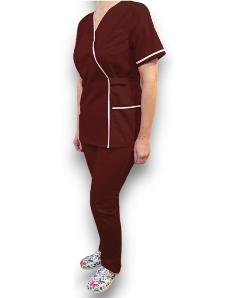 Halat medical Kimono, grena cu insertie alba Halat medical Kimono, grena cu insertie alba