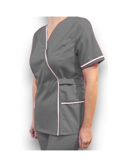 Halat medical Kimono, gri cu insertie alba, din tercot elastic Halat medical Kimono, gri cu insertie alba, din tercot elastic
