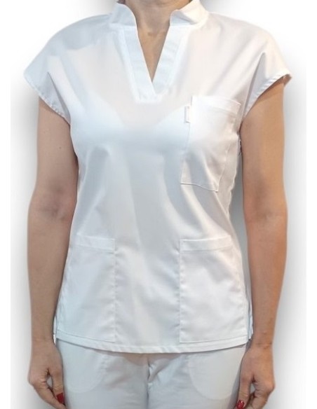 Halat medical alb, bluza anchior si guler tunica, din tercot elastic Halat medical alb, bluza anchior si guler tunica, din tercot elastic