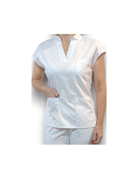 Halat medical alb, bluza anchior si guler tunica, din tercot elastic Halat medical alb, bluza anchior si guler tunica, din tercot elastic