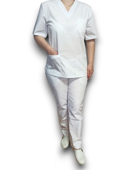 Halat medical alb cu anchior, din tercot elastic Halat medical alb cu anchior, din tercot elastic